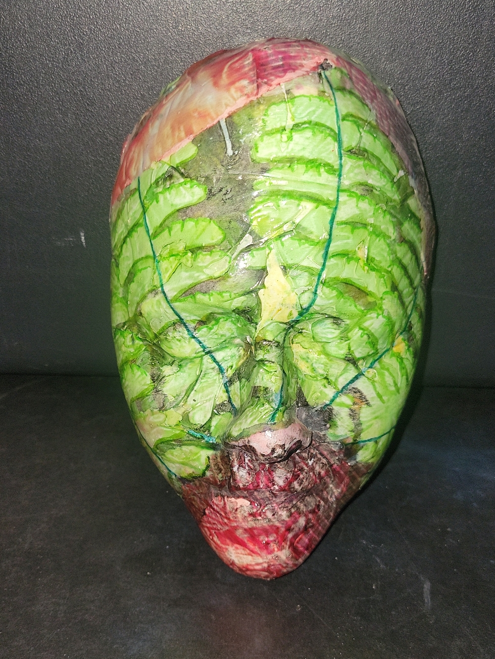 Fern Dream II - Hand-Painted Green Leaf Face Sculpture by